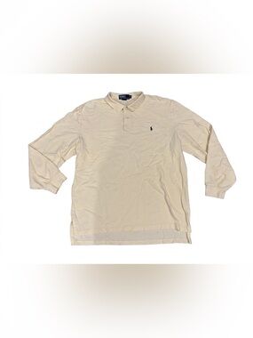 Polo Ralph Lauren Shirt XL Mens Long Sleeve Pale Yellow Pique Cotton Pony Logo